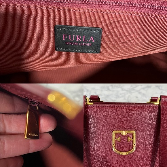 Furla Belvedere Leather Tote Shoulder Bag Red Structured Leather $378 - Picture 11 of 16
